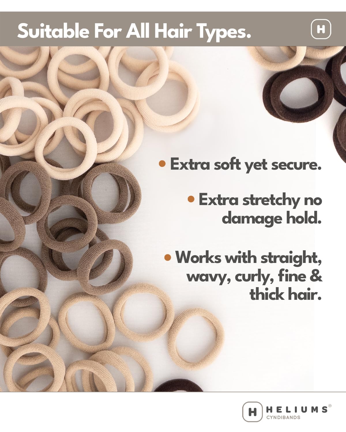 Heliums Soft Hair Ties - No Damage Seamless Nylon Fabric Bands, Stretchy Ponytail Holders for Thin & Thick Hair - Standard 1.5 Inch, Black, 20 Pack Beauty and Personal Care Heliums