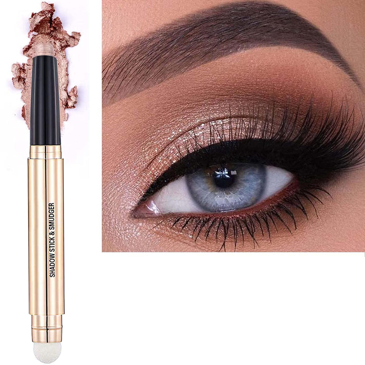 Metiplou Rose Gold Eyeshadow Stick And Eyeshadow Brush Eye Makeup Cream Shimmer Glitter Smooth Eye Shadow Sticks Pencil Nude Matte Palette Primer Beauty & Personal Care Metiplou