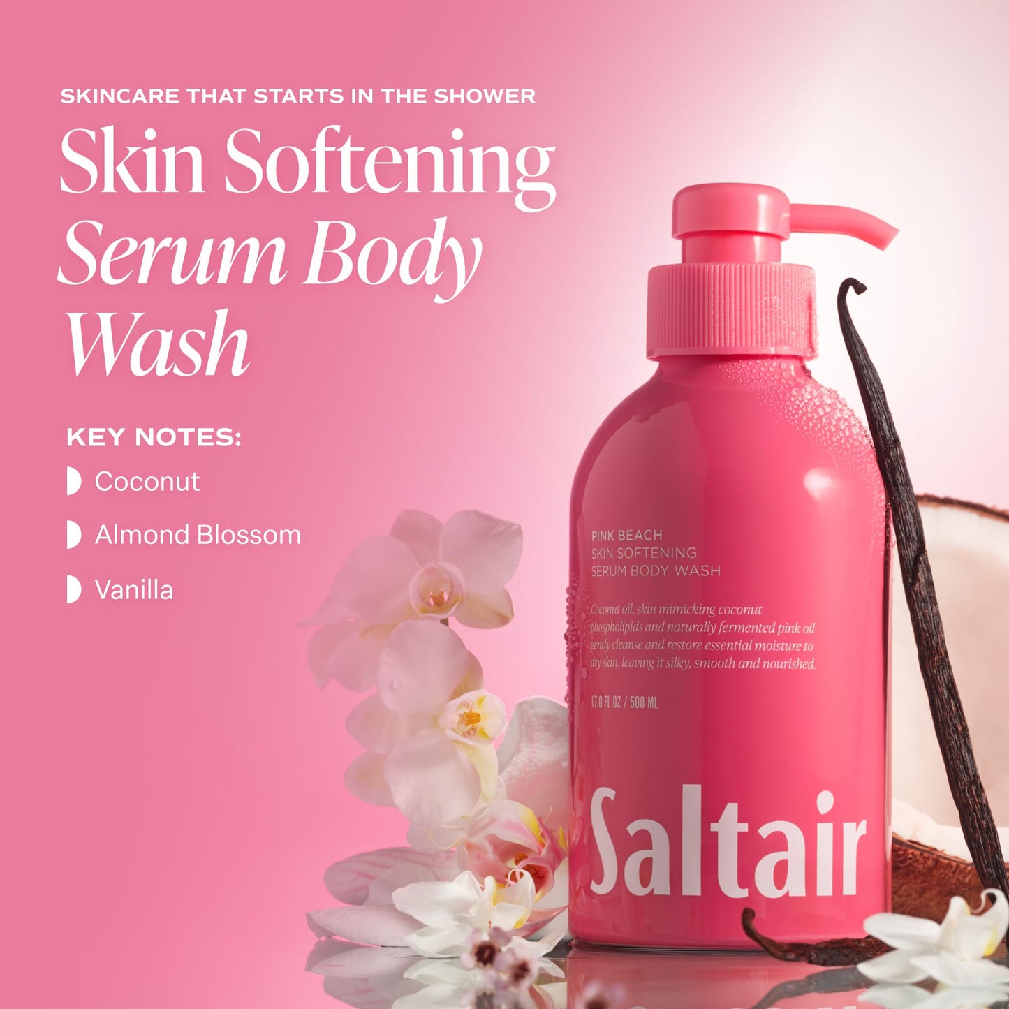 Saltair Body Wash 2-Pack - Moisturizing Body Wash with Hyaluronic Acid & Coconut Oil - Scented Shower Gel for Women and Men - Pink Beach Scent, 2x Beauty & Personal Care Saltair