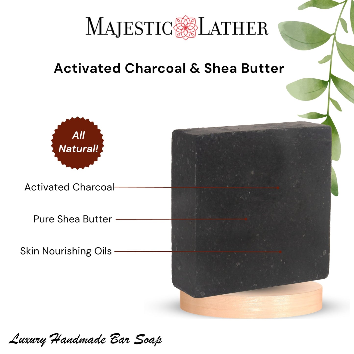 Majestic Lather Activated Charcoal & Shea Butter Luxury Bar Soap for Face, Body, Oily & Sensitive Skin, Eczema, Psoriasis and ACNE. Purifying Beauty & Personal Care Majestic Lather