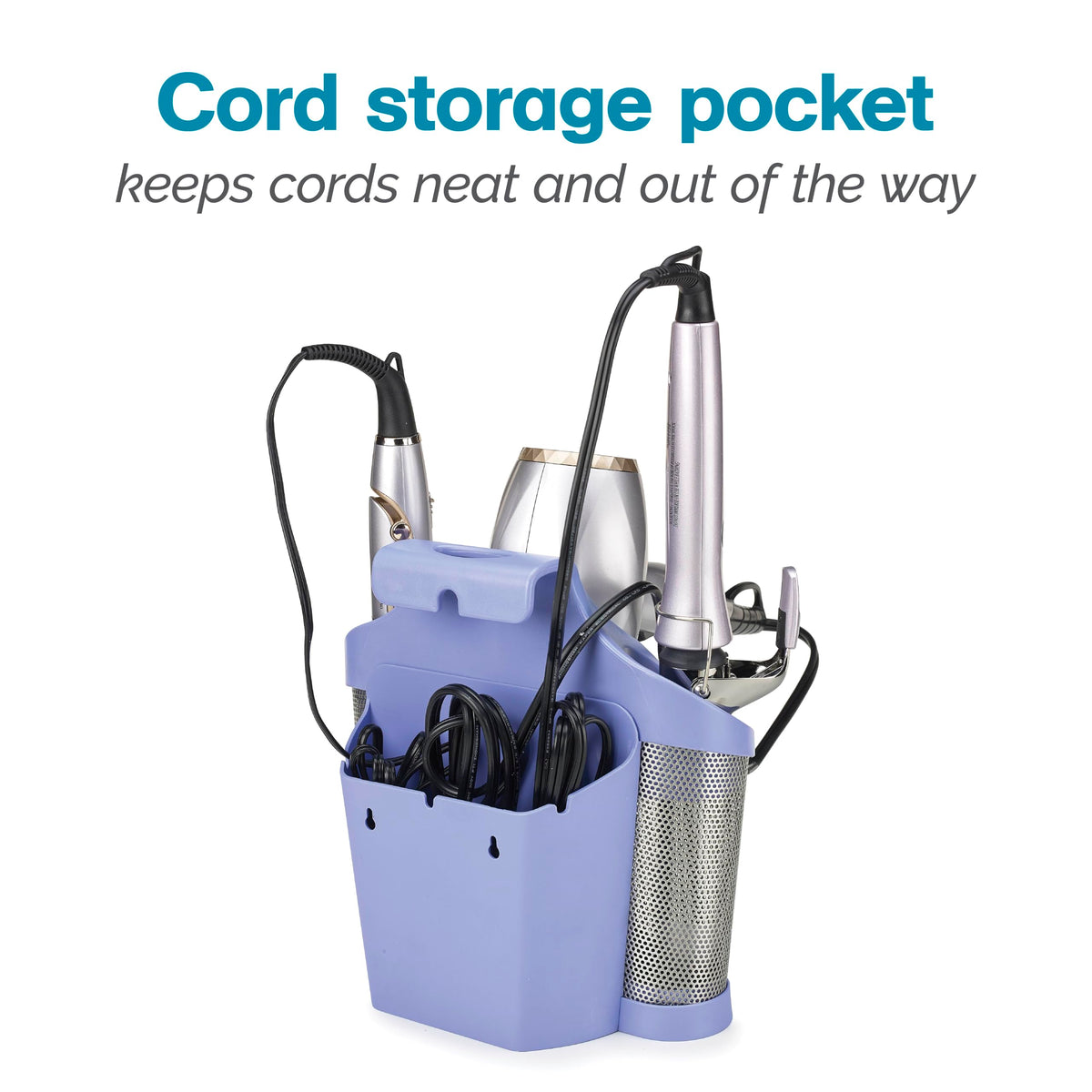 Polder Style Station, Hair Tool Organizer for Hair Dryer, Curling Iron, Hair Straightener, Easy-to-Store Hair Styling Station, Periwinkle and Silver