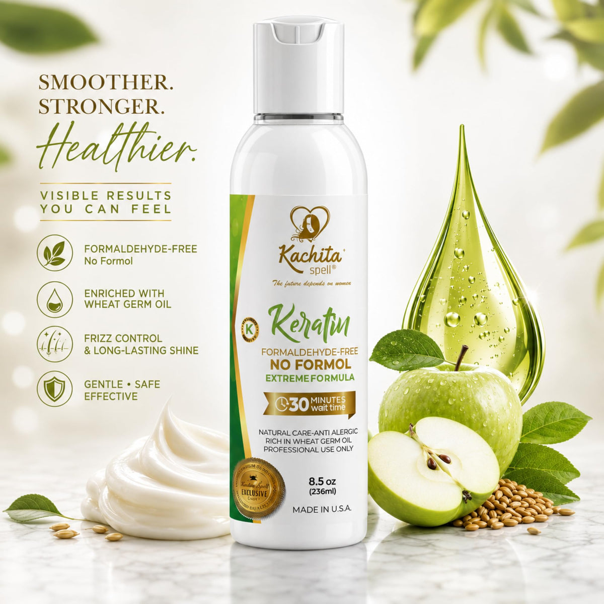 Kachita Spell Brazilian Keratin Hair Straightening, Formaldehyde Free 8.5oz