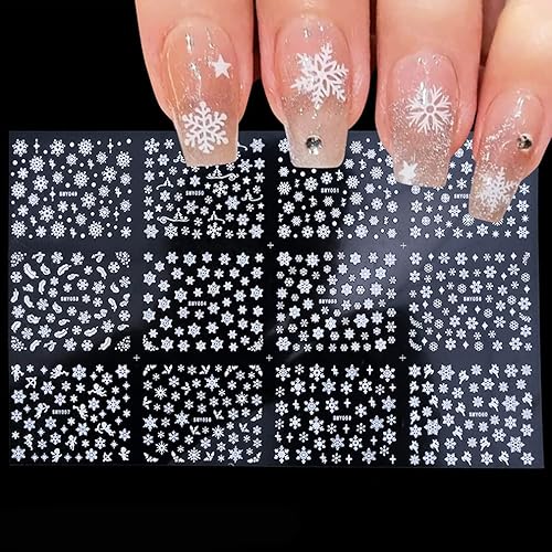12 Sheets Snowflakes Nail Art Stickers Christmas Nail Decals 3D Self-Adhesive Snowflakes Nail Designs Nails Supplies for Women Girls Nails Tattoos Beauty & Personal Care SHANPIN