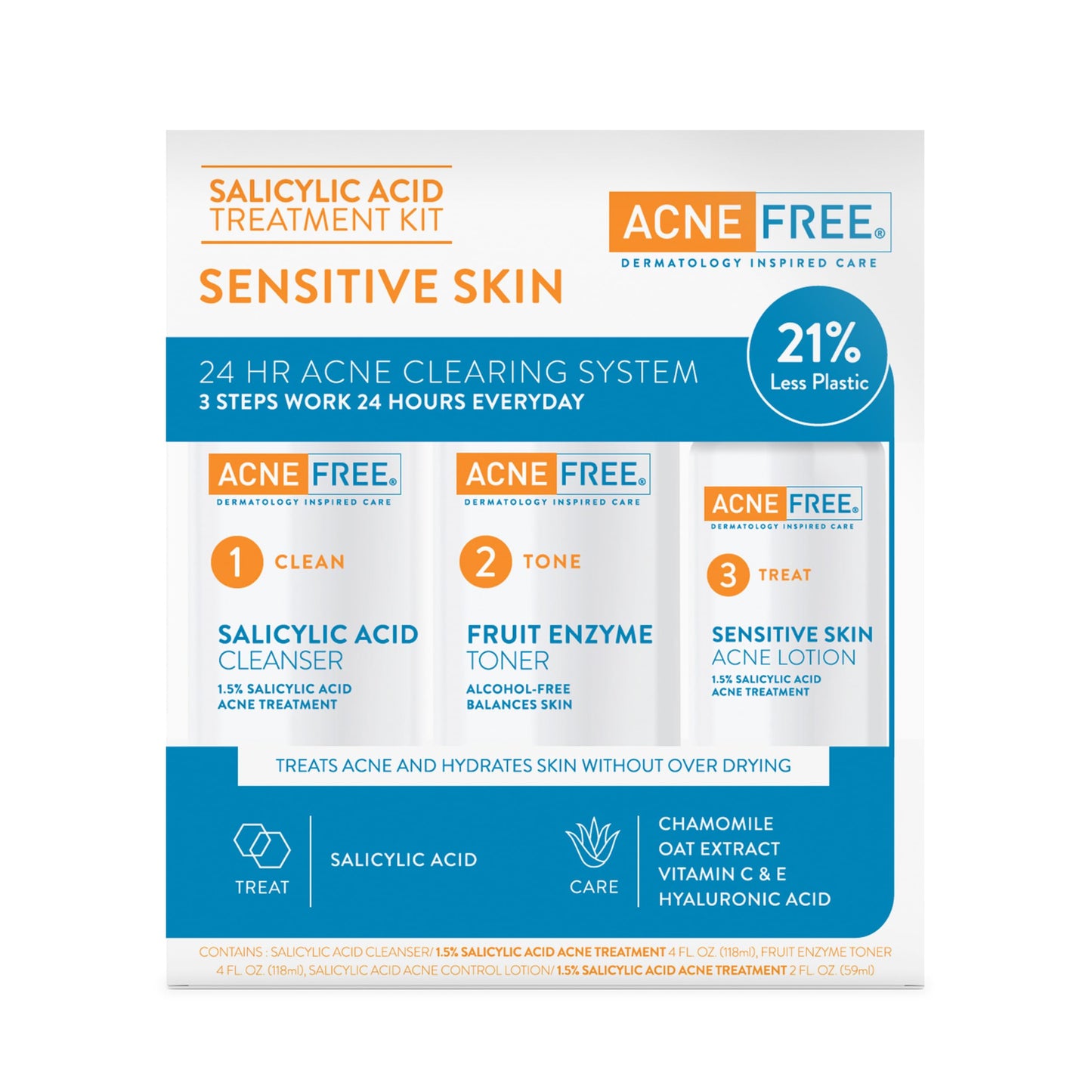 AcneFree 24Hr Acne Clearing System for Sensitive Skin, 3-Step Kit with 1.5% Salicylic Acid - Gentle, Alcohol-Free Cleanser, Toner & Lotion Beauty & Personal Care AcneFree