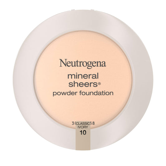 Neutrogena Mineral Sheers Compact Powder Foundation, Lightweight & Oil-Free Mineral Foundation, Fragrance-Free, Classic Ivory 10,.34 oz (Pack of 2) Beauty & Personal Care Neutrogena