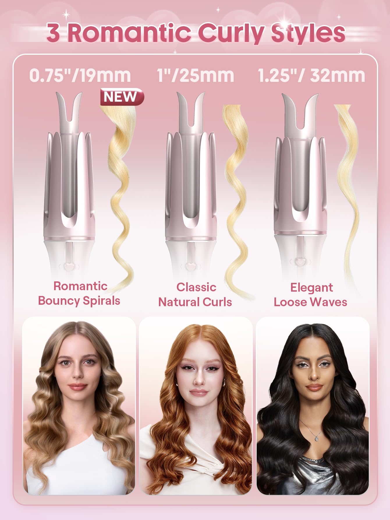 SHEGLAM Pink Curling Iron Automatic Gift for Woman (Pink, 1.25 inch) Cupid's Charm One-Touch Instant Curler Beauty and Personal Care SHEGLAM