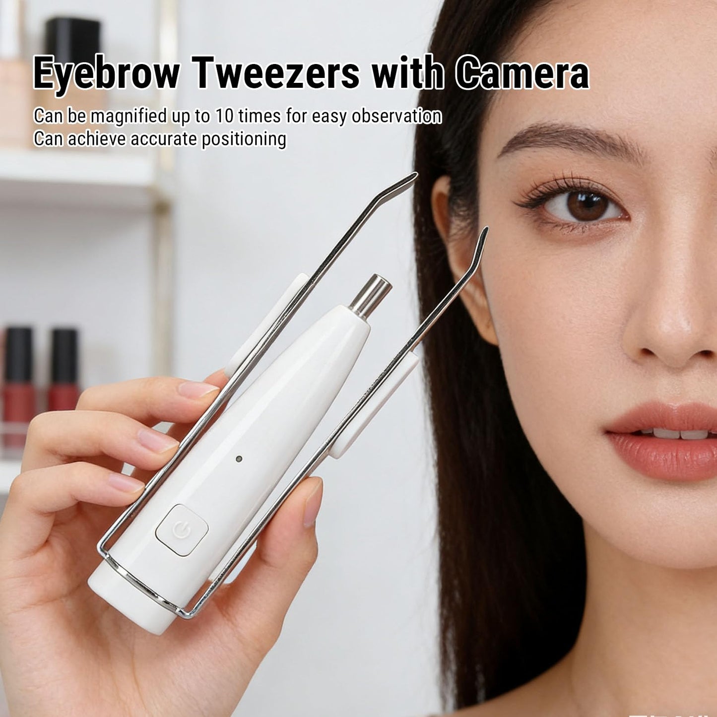 Sunisfa 10X Magnification Eyebrow Camera Tweezers with LED Light, ABS + 301 Stainless Steel, for Hair Removal, Portable Plucking Tweezer with 10X Beauty and Personal Care Sunisfa