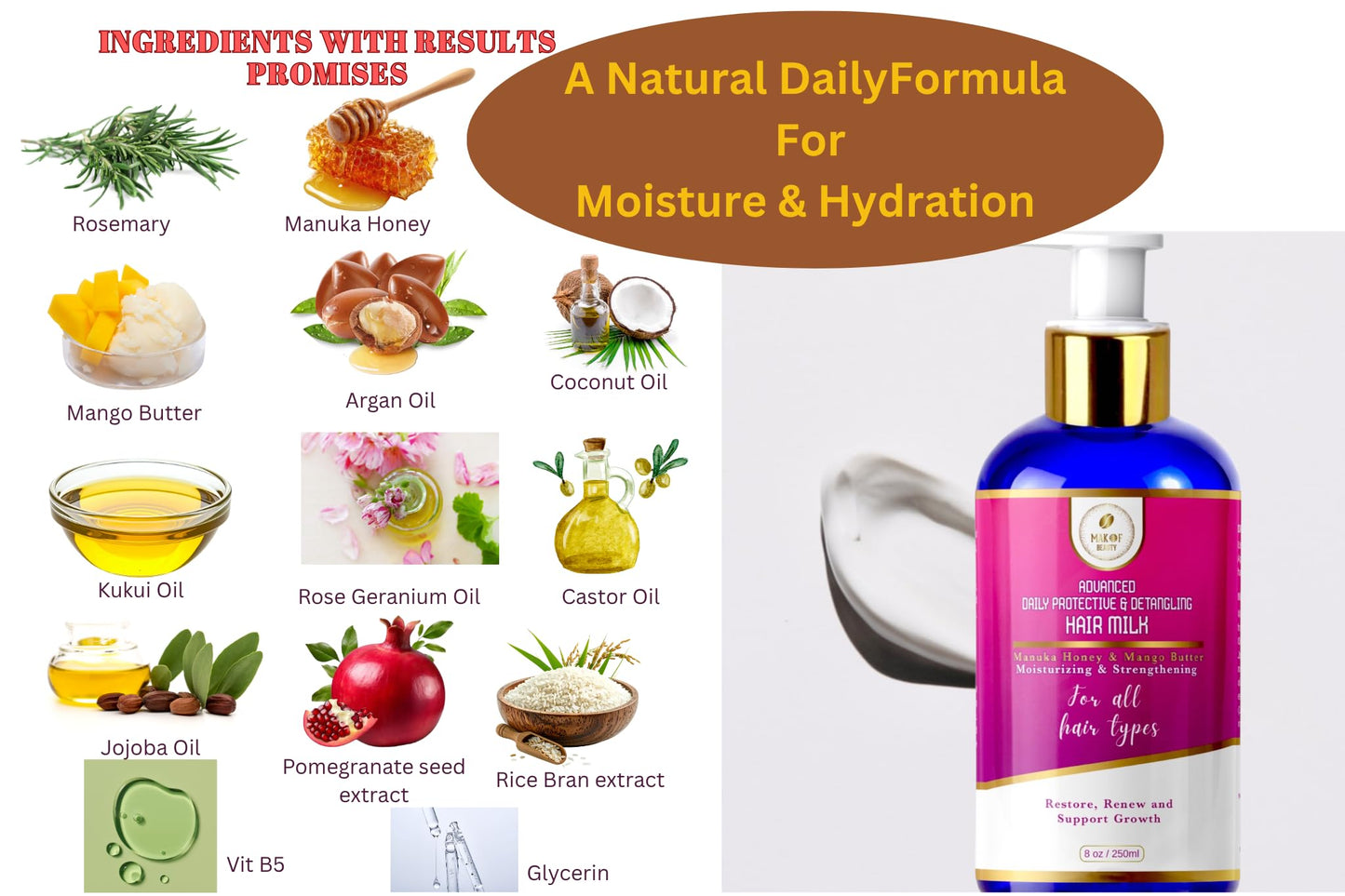 Advanced Daily Protective & Detangling Hair Milk | Nourishing Organic Leave-In Conditioning Repair and Renew Dry and damaged hair. Reduce Breakage Beauty & Personal Care MAKOF BEAUTY