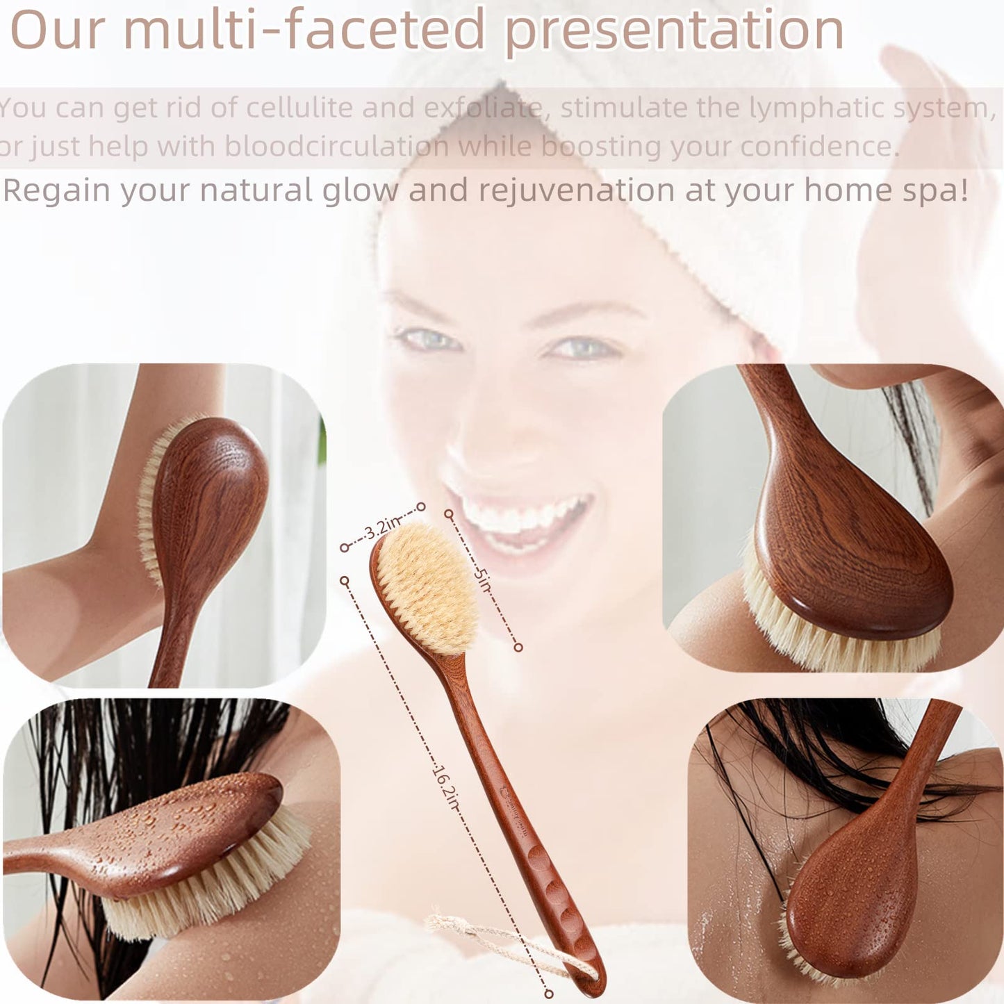 Focused on the Bathing Experience with Dry Brushing Body Brush, Long Wooden Handle with Back Scrubber,Shower Brush for exfoliator Skin and Remove Dead Beauty and Personal Care Smiley smith