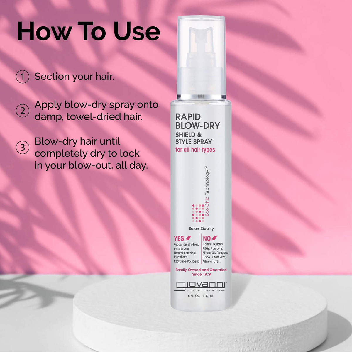 GIOVANNI Rapid Blow Dry Shield & Style Spray - Heat Protection Spray for All Hair Types, Dryer Heat Protectant for Women & Men, Quick Blowout Styling Beauty & Personal Care GIOVANNI