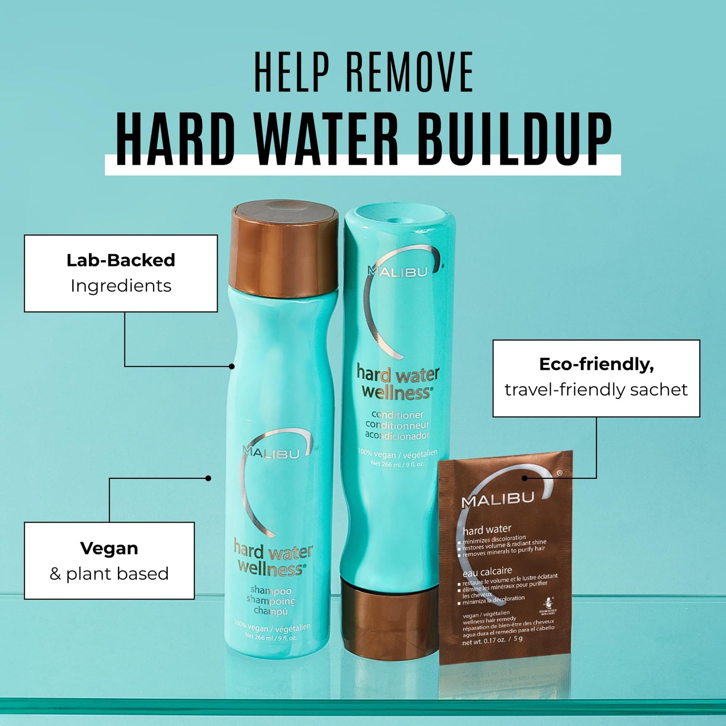 Malibu C Hard Water Wellness Remedy - Hard Water Shampoo, Conditioner & Hair Mask Packets for Removing Deposits and Impurities - Hydrating Hair Care Beauty and Personal Care Malibu C