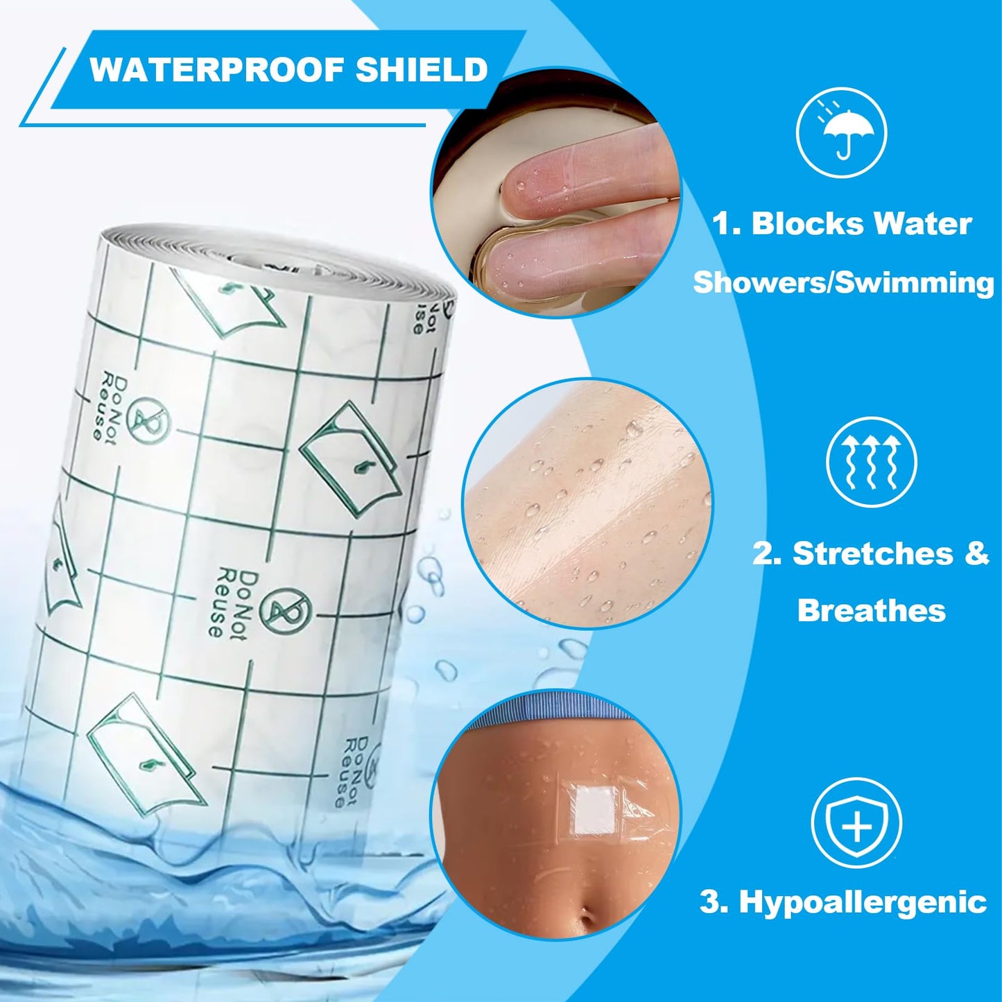 Emalla 3 Rolls Second Skin Tattoo Cover, Waterproof Tattoo Aftercare Bandage Breathable Tattoo Cover Up Patch Tape Tattoo Film 2", 4", 6" x 2.2 Yard Beauty and Personal Care Emalla