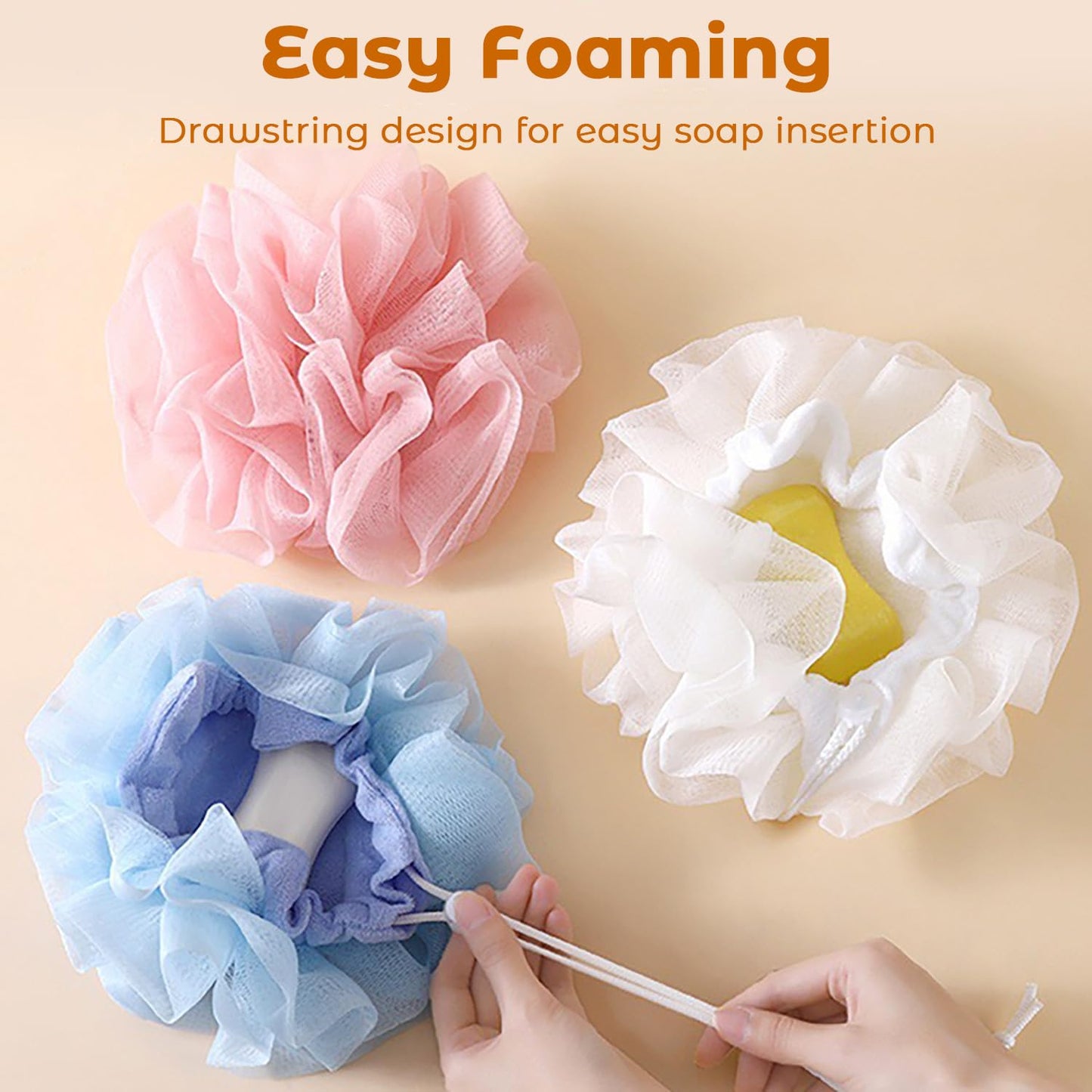 2 in 1 Loofah Sponges 3-Pack Dual-Sided Exfoliating Bath Sponges for Shower & Loofah Washcloth for Bar Soap Premium Body Scrubber with Drawstring Beauty and Personal Care GTFL.RTPOP