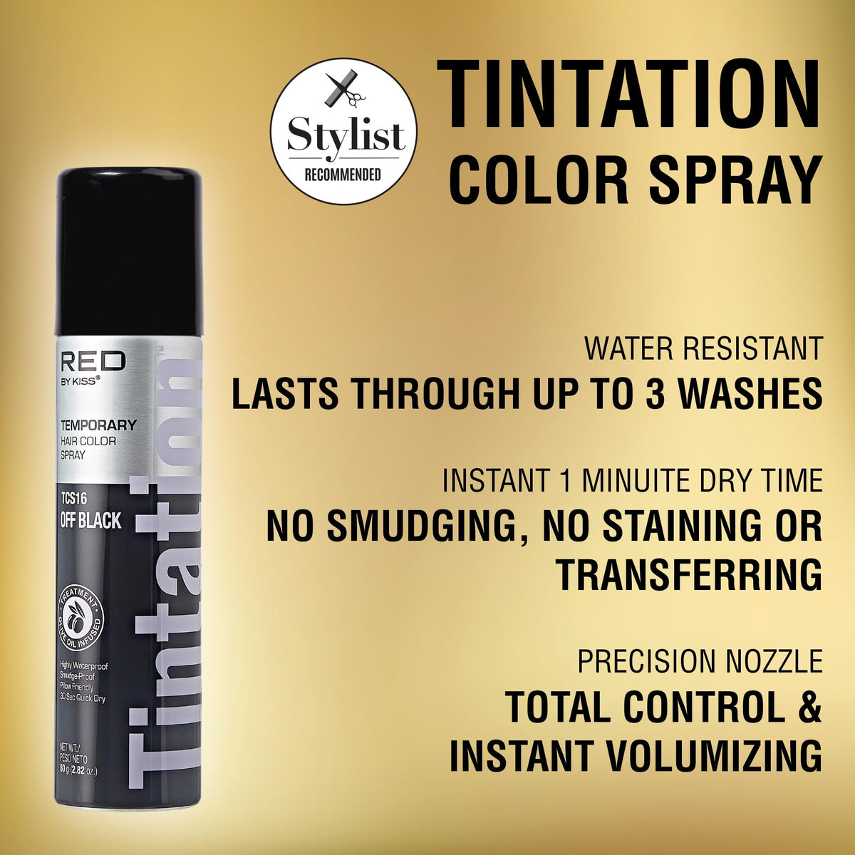 Red by Kiss Tintation Temporary Hair Color Spray, Instant Gray Root Touch Up Coverage, Water-Resistant & Smudge-Proof, Easy Wash Out, Barber Beauty & Personal Care Red by Kiss