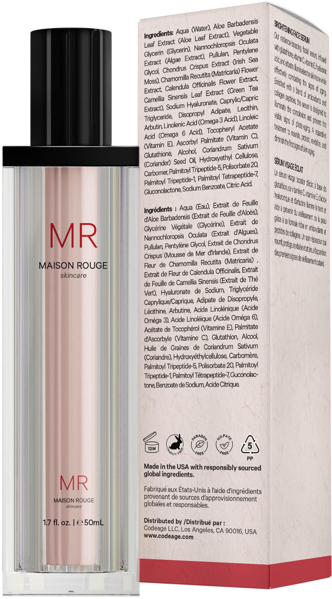 Maison Rouge Brightening Face Serum by Codeage - Glutathione Serum, Vitamin C, E, Hyaluronic Acid, Collagen - Radiance Enhancing - Parabens Beauty & Personal Care Codeage