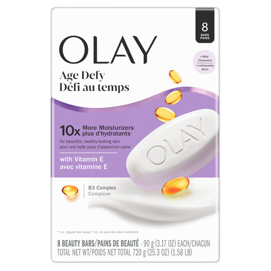 Olay Beauty Bar, Age Defying, 10x More Moisturizers, Smooth & Gentle on Skin, Vitamin E & Vitamin B3 Complex, For All Skin Types, Shea Butter Scent Beauty & Personal Care Olay