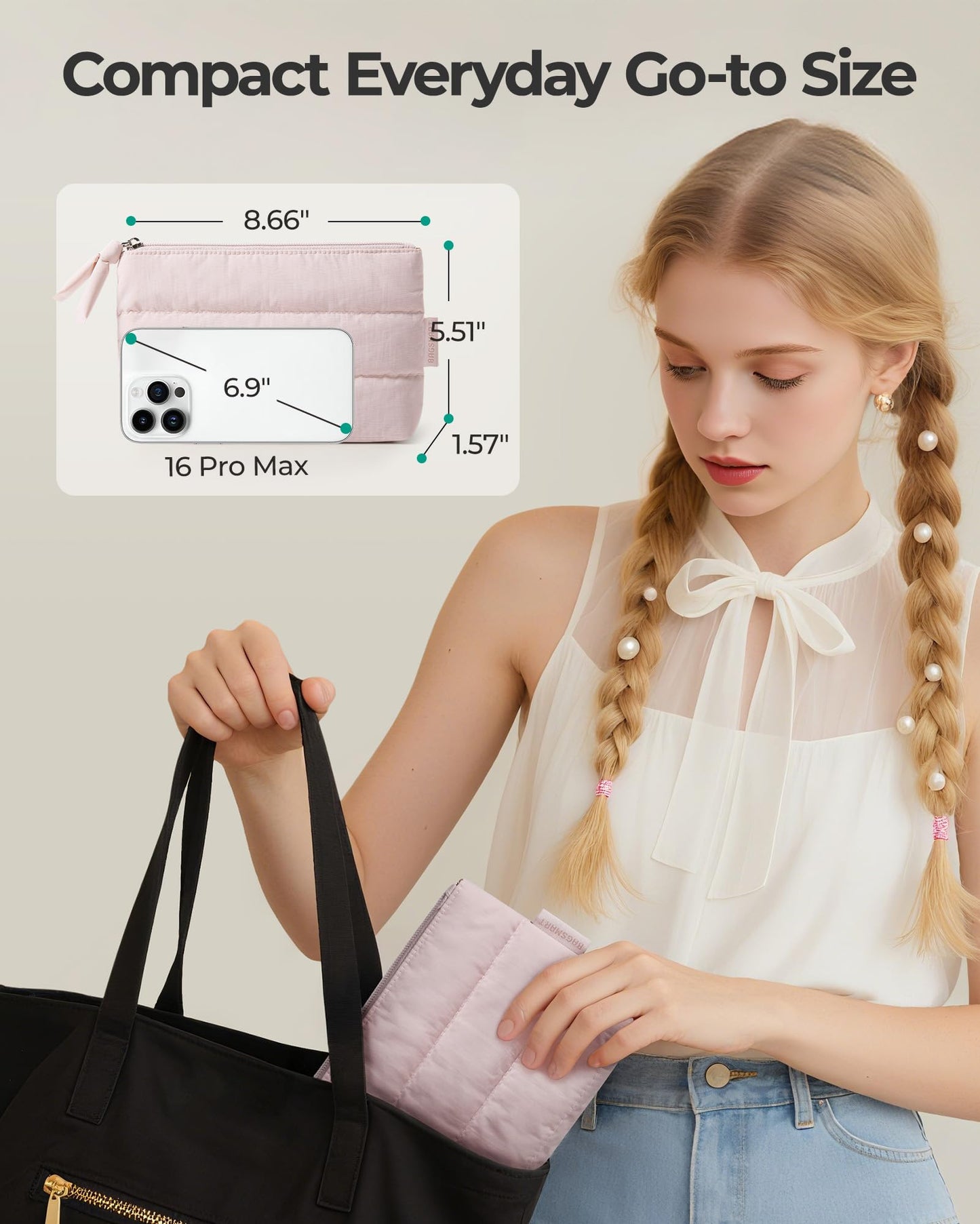 BAGSMART Small Makeup Bag, Machine Washable Puffy Cosmetic Pouch, Pink Beauty and Personal Care BAGSMART