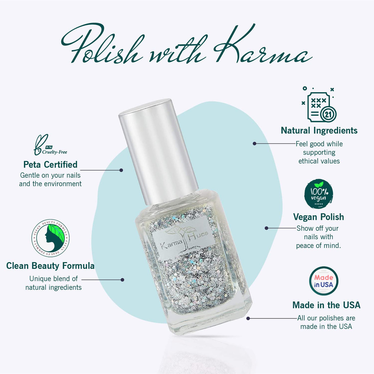 Karma Organic Natural Nail Polish-Non-Toxic Nail Art, Vegan and Cruelty-Free Nail Paint (Glitter Bomb)