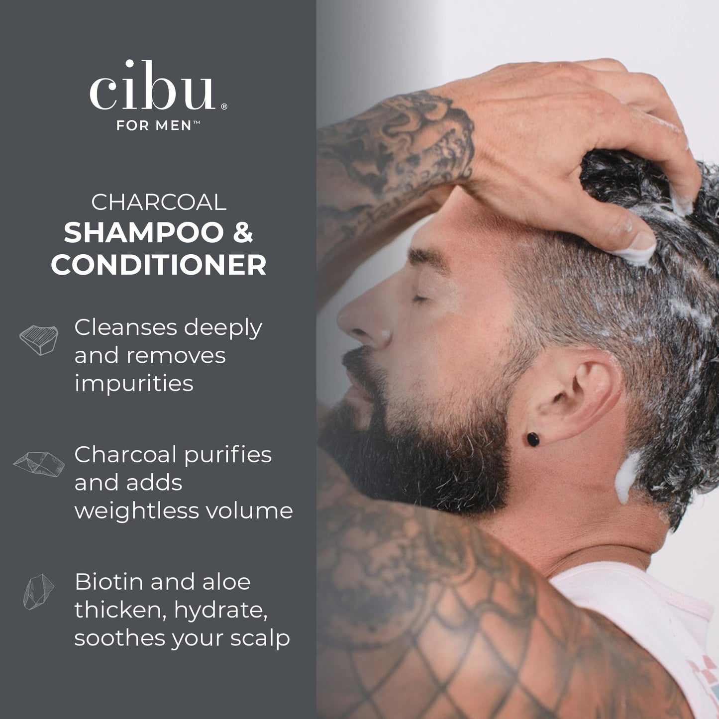 CIBU for Men Charcoal Shampoo and Conditioner Bundle - 12oz Deep Clean Men’s Volumizing Shampoo - 12oz Hydrating and Volumizing Charcoal Cleansing Beauty & Personal Care CIBU