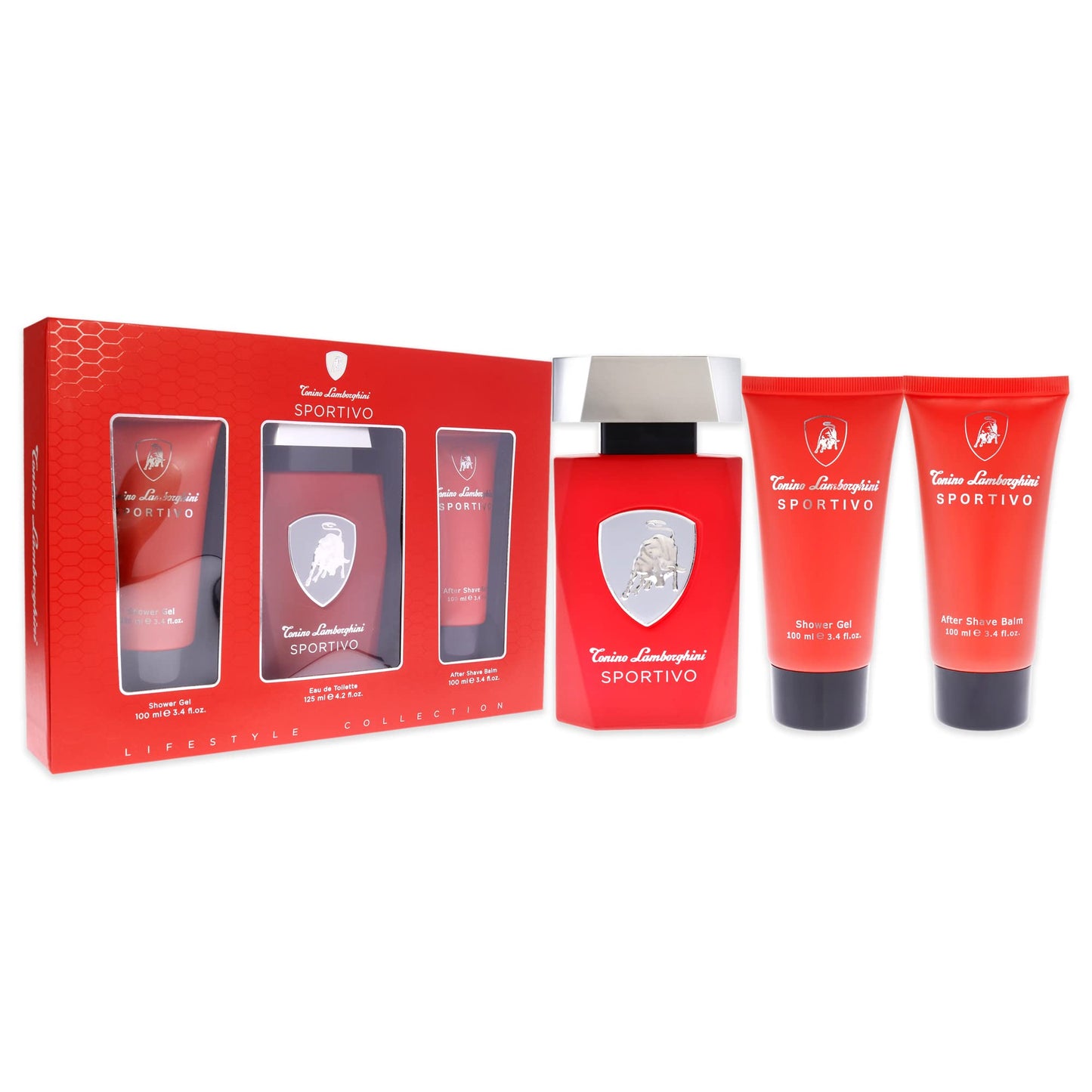 Tonino Lamborghini Lamborghini Sportivo Men 3 Pc Gift Set 4.2oz EDT Spray, 3.4oz After Shave Balm, 3.4oz Shower Gel Beauty & Personal Care Tonino Lamborghini Golf