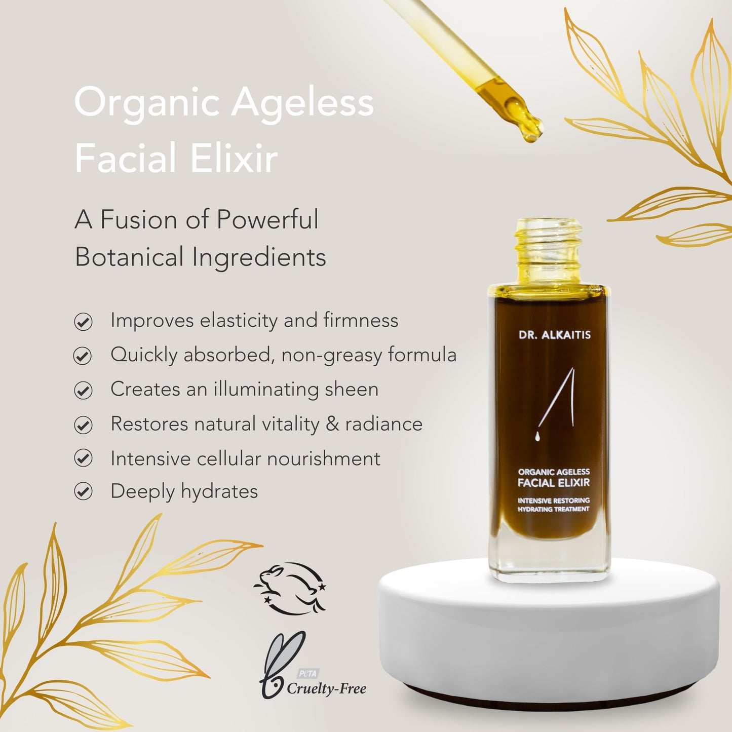 Dr. Alkaitis Organic Ageless Facial Elixir - Moisturizing Serum - Ayurvedic Herbs, Rare Oils, Superfoods - Luxury Cellular Renewal (1 fl oz | 30ml) Beauty & Personal Care DR. ALKAITIS