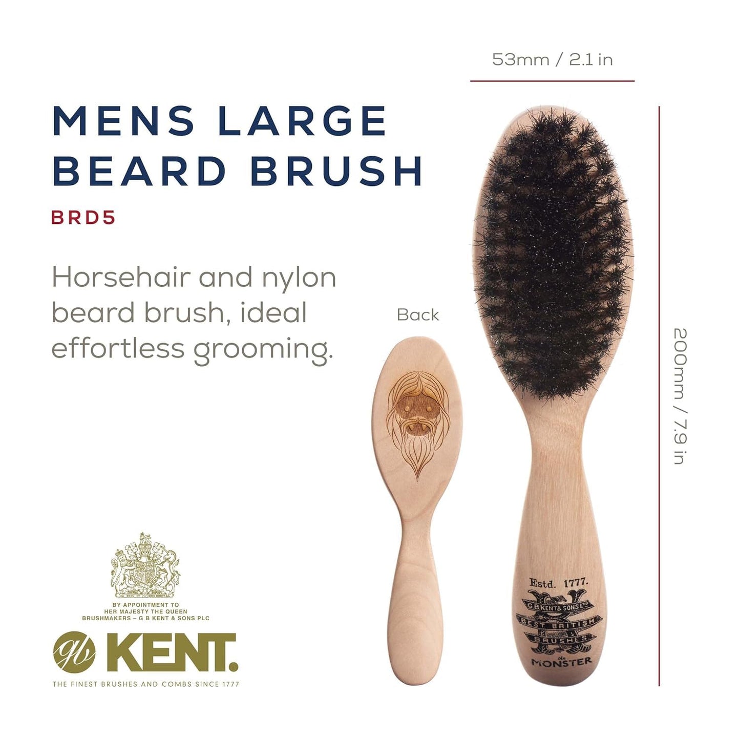 Kent Beard & Mustache Set - BRD5 Horse Hair + Nylon Bristle Brush, 81T + FOT Handmade Sawcut Combs, Pistol-Grip Wood Handle, Dry/Wet Use, Distributes Beauty and Personal Care KENT