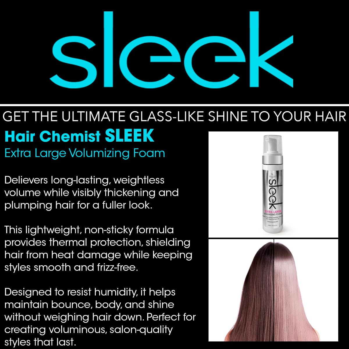 Hair Chemist SLEEK Extra Large Volumizing Foam 8 oz. - Natural Hair Volume & Thermal Protectant, Frizz Free Volumizing Foam Beauty & Personal Care Hair Chemist