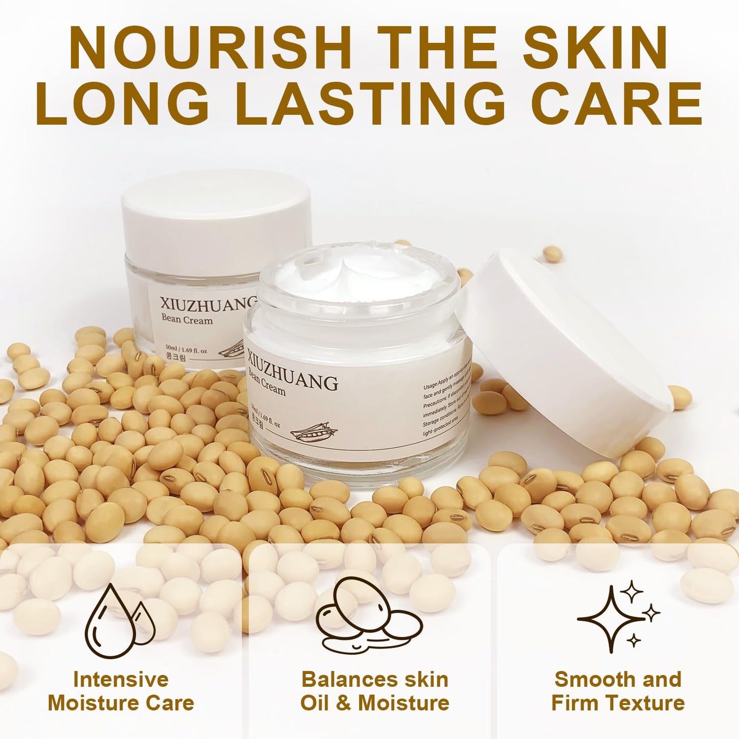 Gentle Non-irritating moisturizer soybean face cream for Women-Hydrates & Moisturizes Skin for 24 Hours-Shrink Pores & Tighten Skin-Nourishing Facial Beauty & Personal Care XIUZHUANG