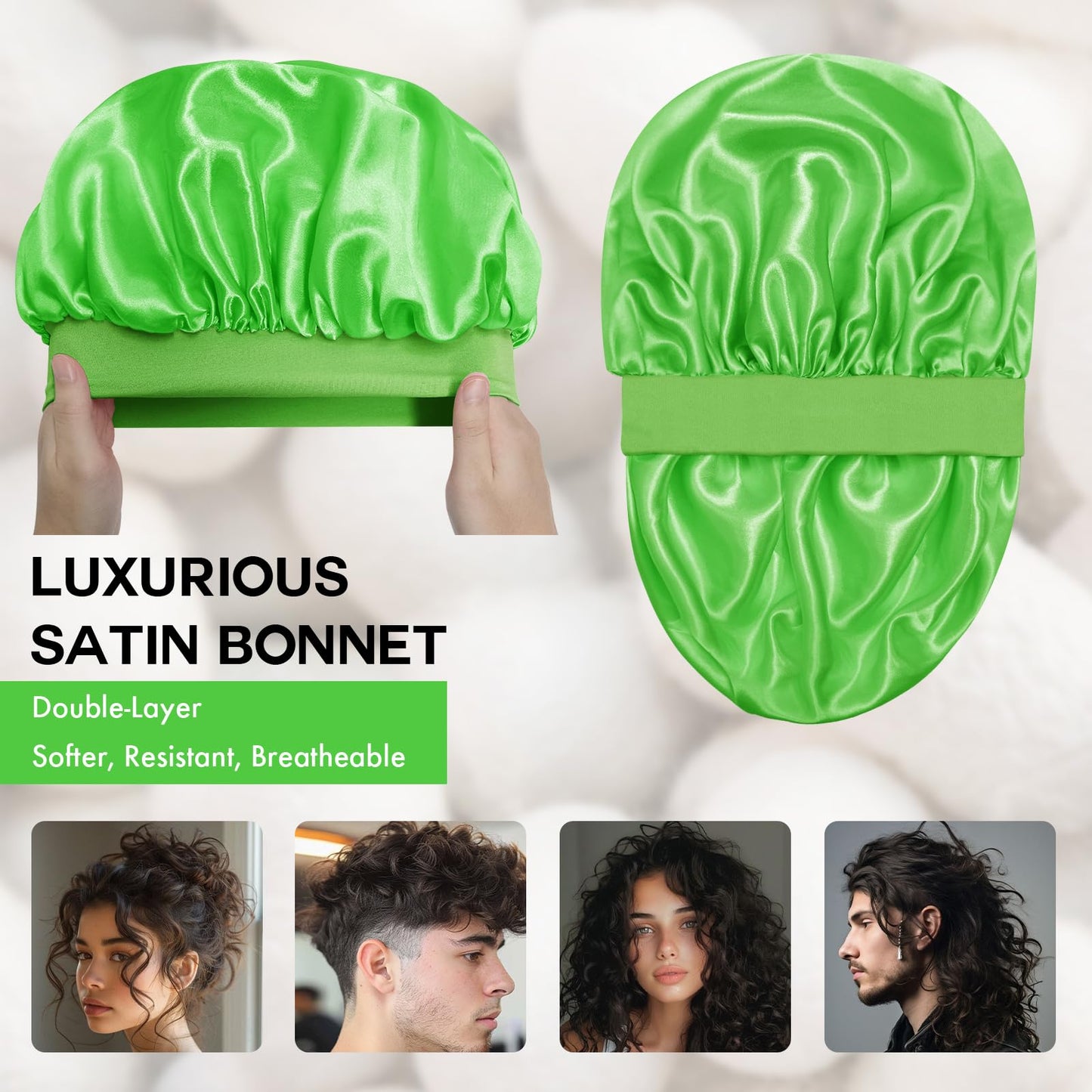 Doitory Satin Silk Bonnet for Sleeping, Double Layer Silk Sleep Cap for Men & Women, Soft Satin Lined Bonnet for Natural & Curly Hair(Light Green) Beauty and Personal Care Doitory