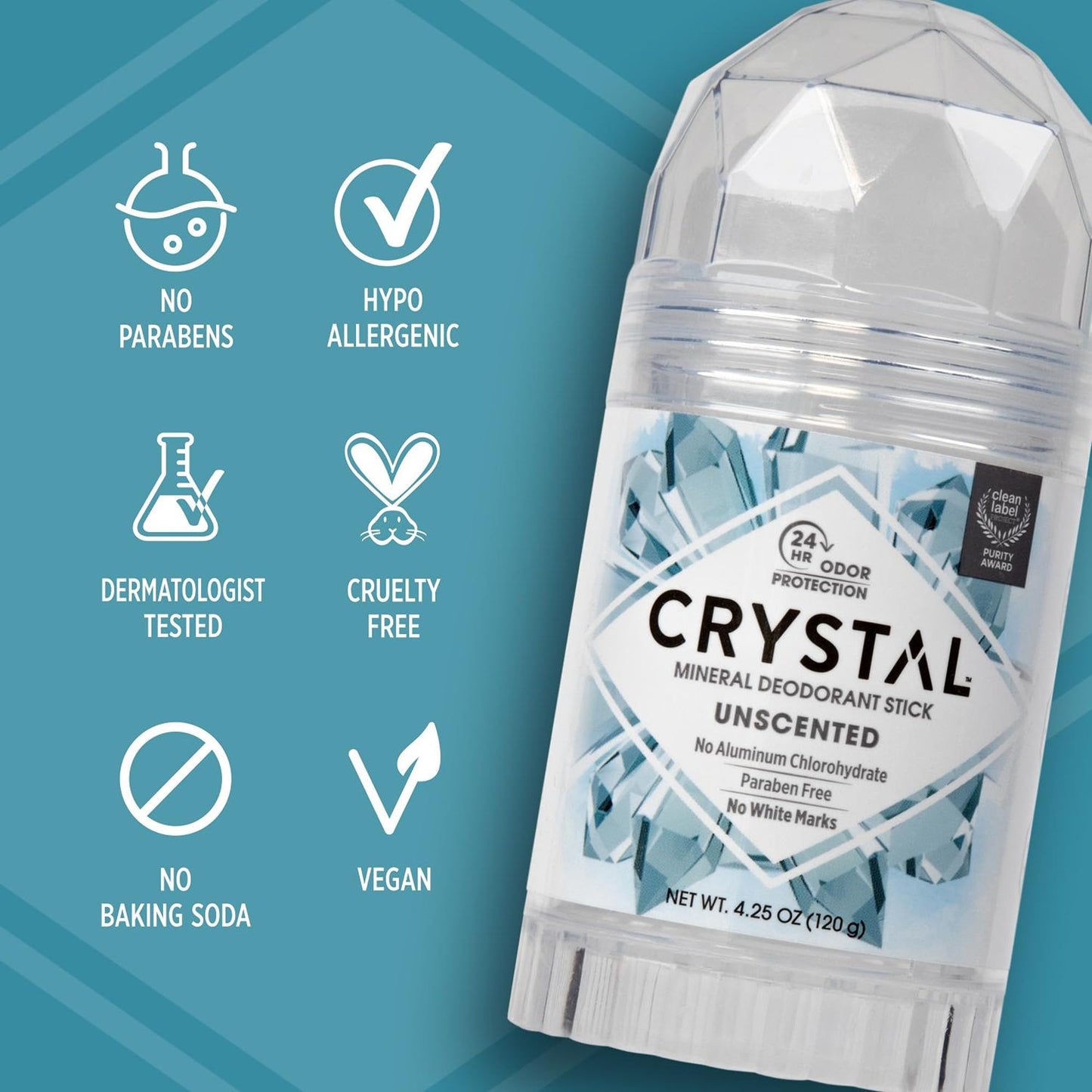 CRYSTAL Deodorant Stick (30003), Unscented, 4.25 Ounce Beauty and Personal Care Crystal Essence