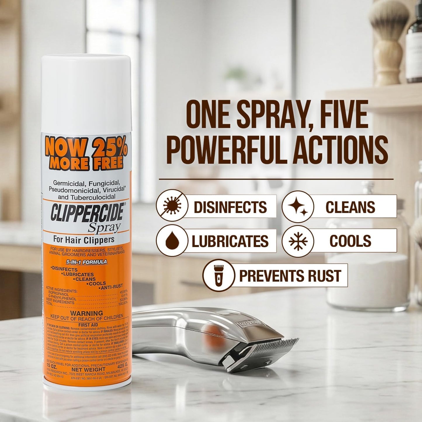 CLIPPERCIDE 5-in-1 Clipper Disinfectant Spray 15oz, 3 Pack | Cleans, Lubricates, Cools, Prevents Rust & Disinfects | Professional Clipper Spray Beauty and Personal Care CLIPPERCIDE