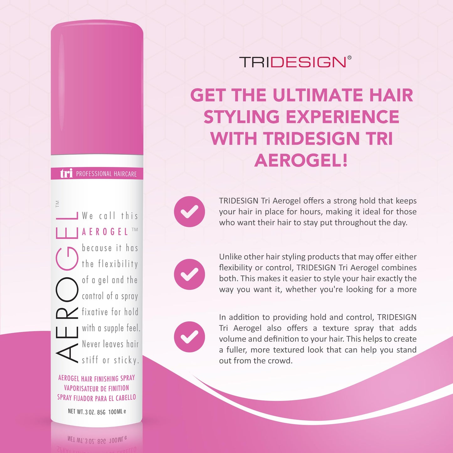 TRIDESIGN Aerogel Hairspray - Strong Hold Hair Finishing Spray for Volumizing & Control, Flexible Styling for All Hair Types, Non-Sticky and Scented Beauty & Personal Care TRIDESIGN