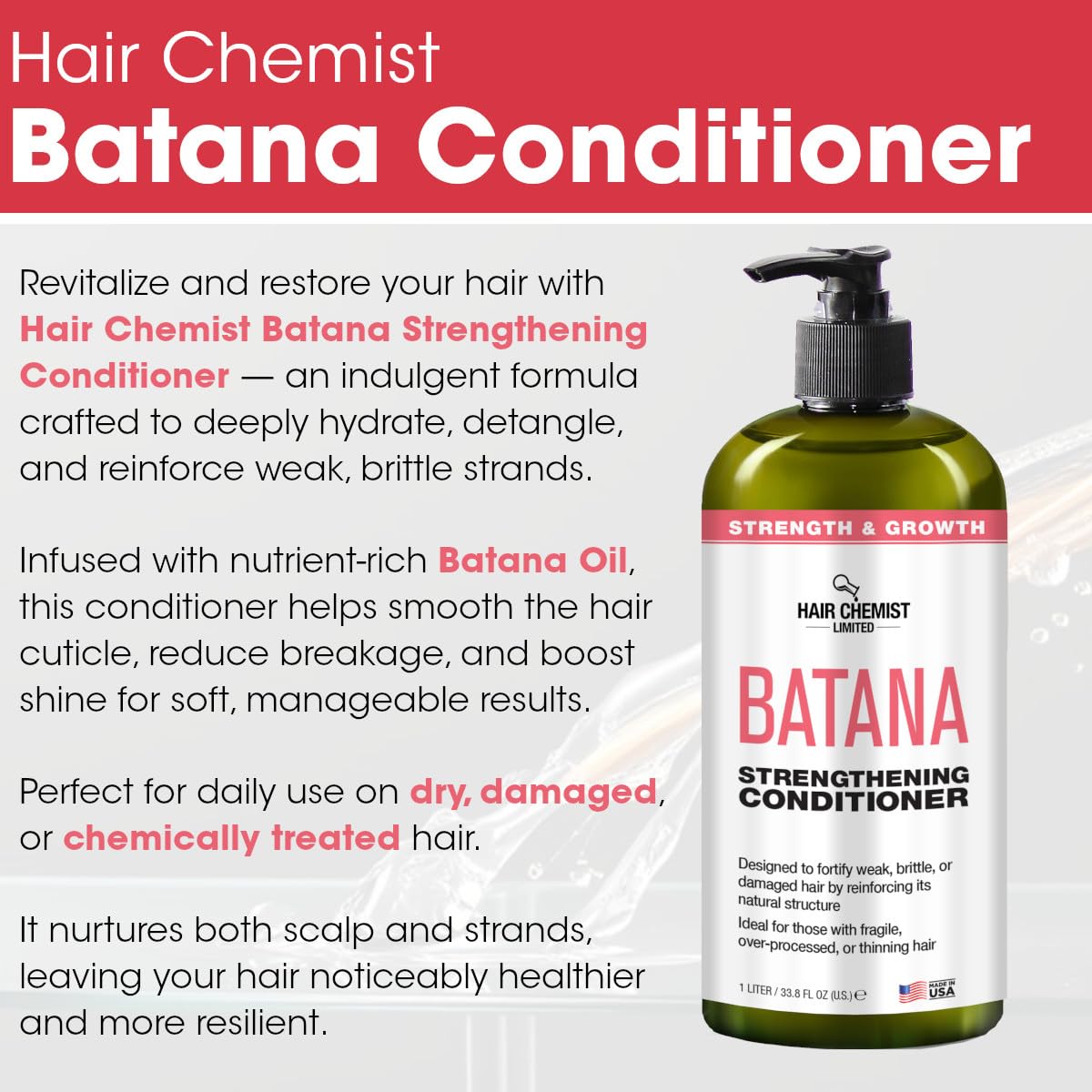 Hair Chemist Batana Strengthening 4-PC Shampoo & Conditioner Collection - Includes 33.8oz Shampoo, 33.8oz Conditioner, 7.1oz Hair Oil AND 7.1oz Scalp Beauty & Personal Care Hair Chemist