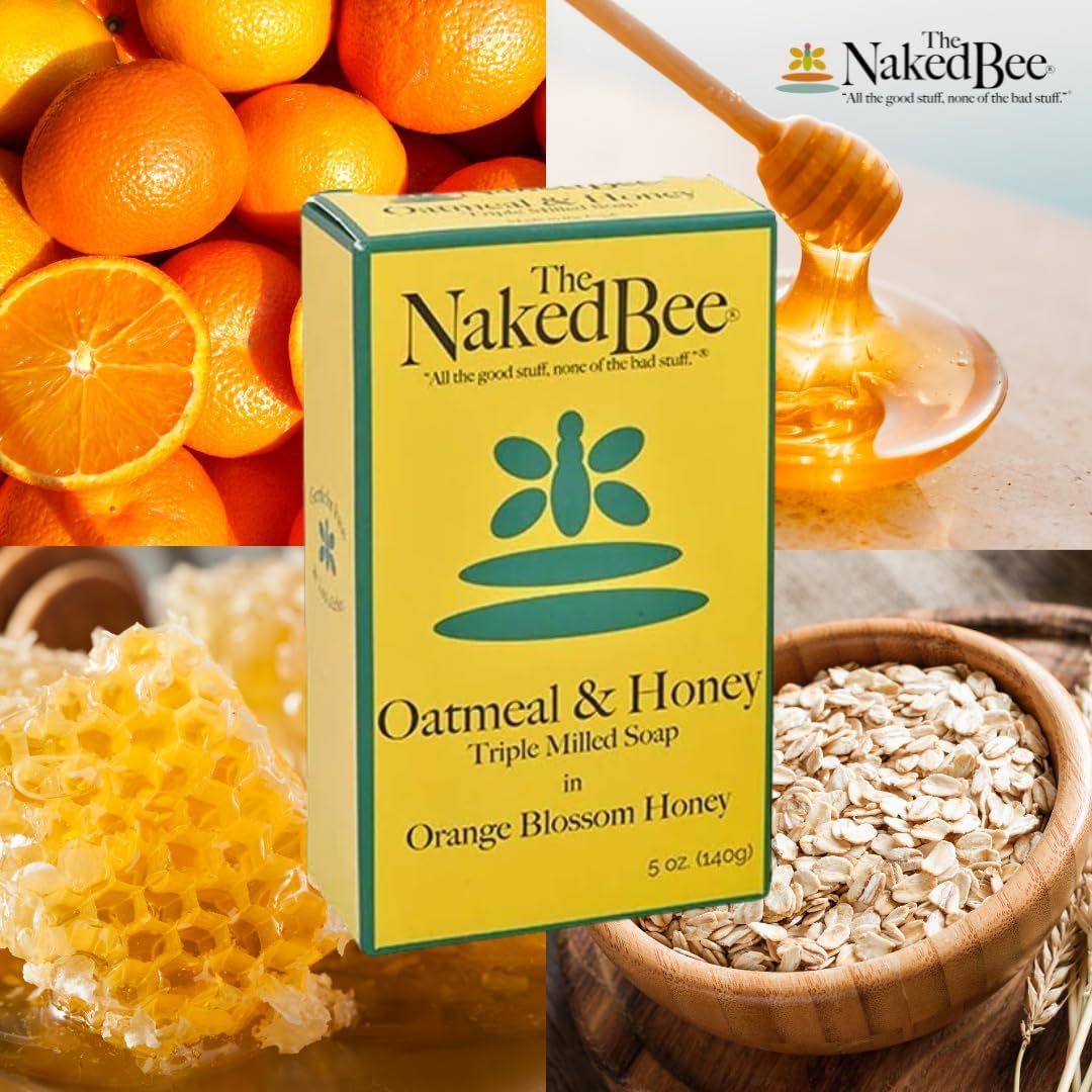 The Naked Bee Oatmeal & Honey Triple Milled Soap, 5 Ounce, 3 Pack, Orange Blossom Honey Beauty & Personal Care The Naked Bee