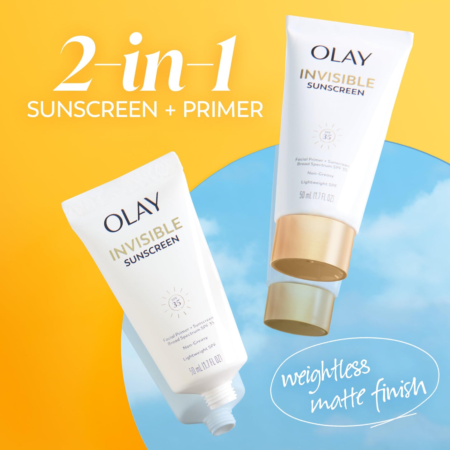 Olay Invisible Sunscreen, SPF 35, 100% Invisible Facial Sunscreen and Makeup Primer - Fragrance-Free, Weightless, No White Cast Broad Spectrum Sun Beauty & Personal Care Olay
