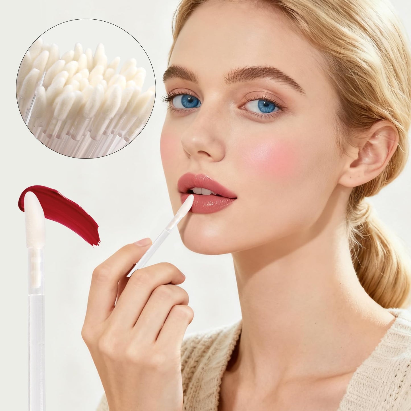 300 Pieces Disposable Lip Brushes Premium Lipstick Gloss Wands Applicator Makeup Tool Kits, Clear Handle Beauty & Personal Care Mekupeu
