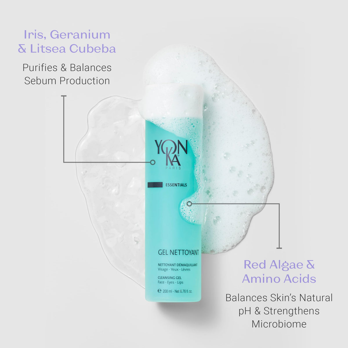 Yon-Ka Gel Cleanser | Gentle Foaming Face Wash & Makeup Remover | Cleanses Pores and Balances Skins pH with Red Algae & Amino Acids | For Acne Prone Beauty & Personal Care Yonka