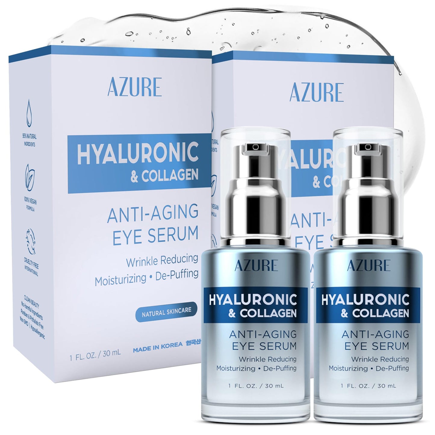 Hyaluronic Acid & Collagen Eye Serum, Anti-Aging Korean Skin Care, 2 Pack Beauty & Personal Care Azure Cosmetics