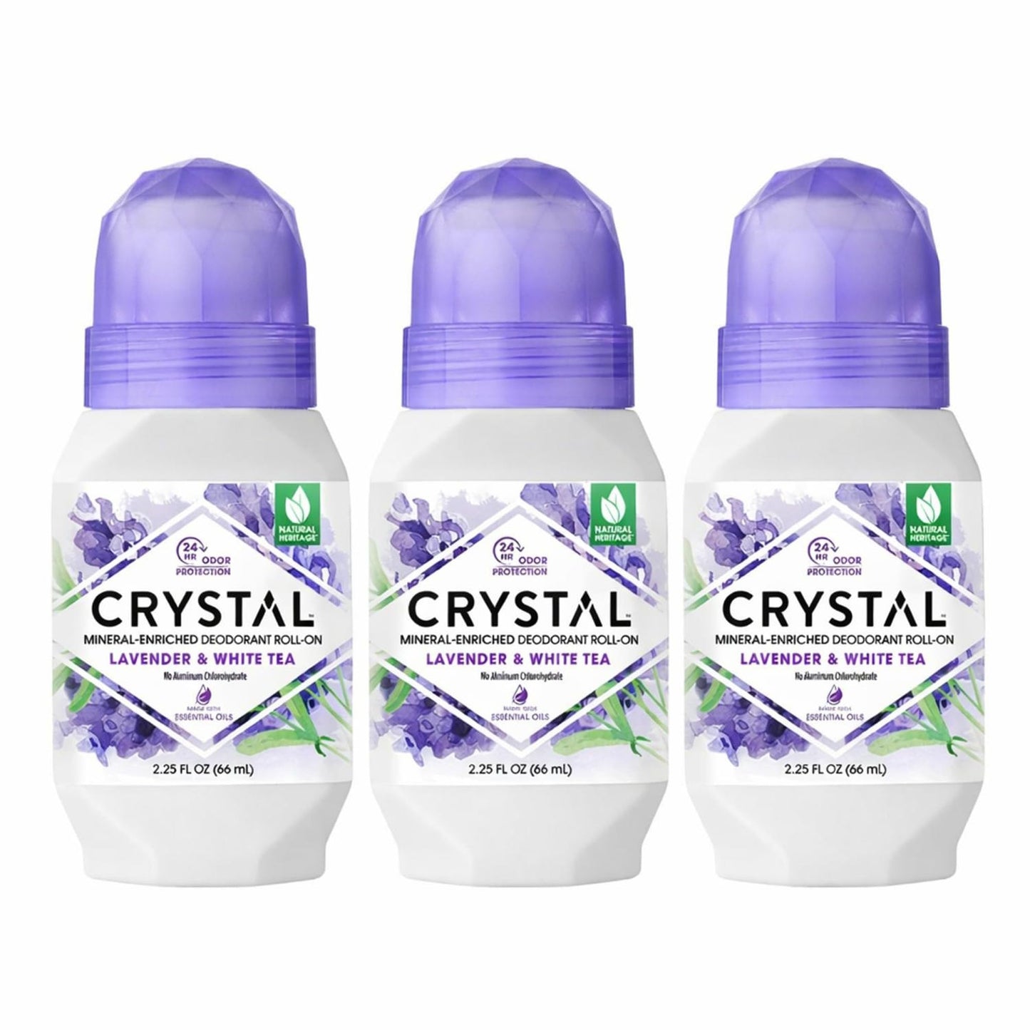 CRYSTAL Deodorant Aluminum Free Mineral Deodorant Roll-On for Women & Men, Lavender & White Tea - Paraben Free - Certified Cruelty Free & Vegan Beauty and Personal Care Crystal Essence