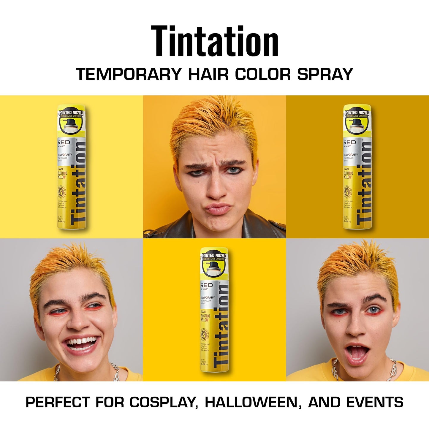 Red by Kiss Tintation Temporary Hair Color Spray 2.82oz, Quick-Dry & Smudge-Proof, Vivid Color Washable Hair Dye, Styling Spray Cosplay Halloween Beauty & Personal Care Red by Kiss