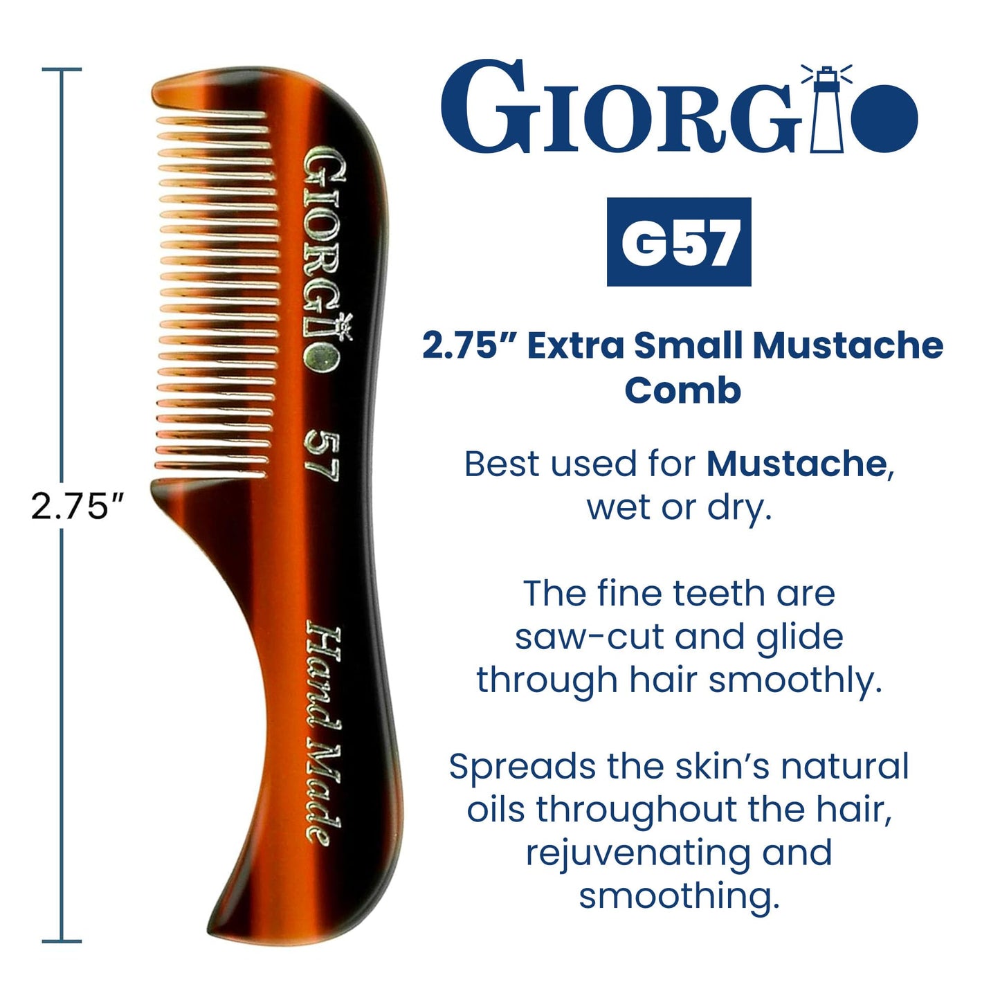 Giorgio G57 Extra Small Men's Fine Tooth Beard and Mustache Comb for Facial Hair Grooming and Styling. Wallet Pocket Comb Beard Comb for Men Beauty and Personal Care GIORGIO