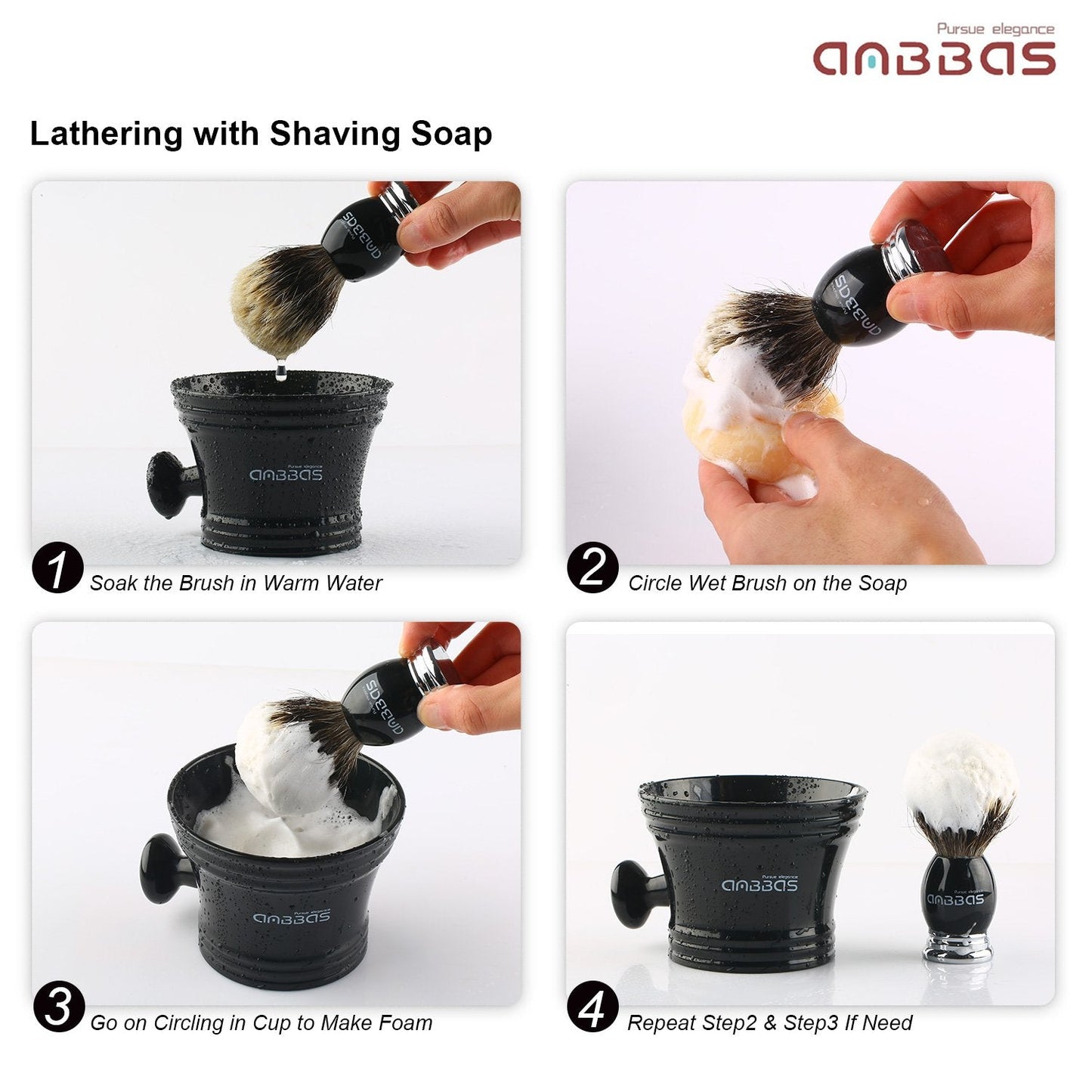 Anbbas Shaving Brush and Stand,Silvertip Badger Hair Brush Black Resin Alloy Handle with Stainless Steel Shaving Stand for Double Edge Safety Razor Beauty and Personal Care Anbbas
