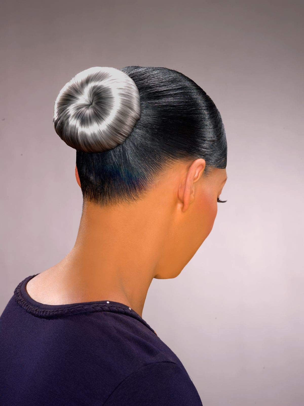Foxy Silver Free Dome Hairpiece Color 34 Dark Brown with Gray Wigs Formal Tight Braided Chignon Bun Updo Synthetic African American Womens Lightweight