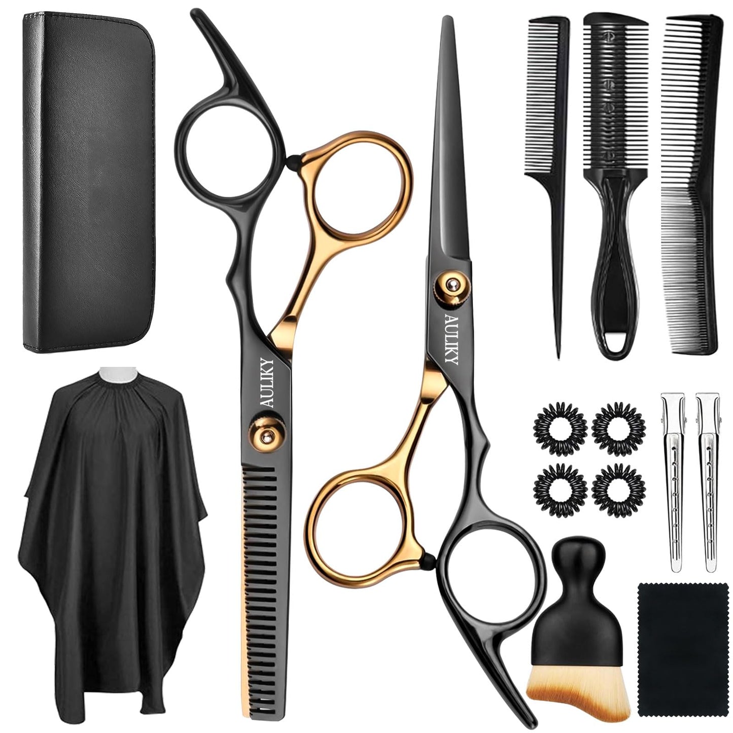 AULikY Hair Cutting Scissors Shears Kits, 15 Pcs Professional Stainless Steel Hairdressing Shears Set Thinning Scissors Beauty and Personal Care AULikY