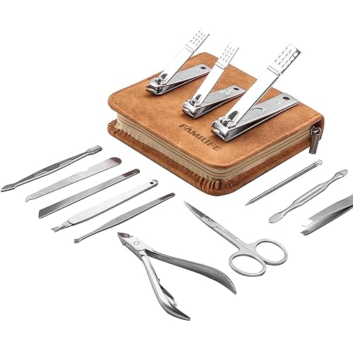 FAMILIFE Manicure Set, Nail Professional Kit Manicure Kits Nail Clipper Sets, 13PCS Stainless Steel Pedicure Sets Mens Grooming Tool, with Brown Beauty & Personal Care FAMILIFE