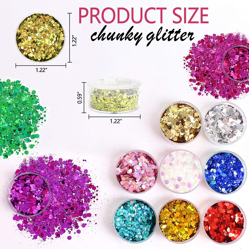 Holographic Chunky Sequins 12 Colors Mixed Laser Cosmetic Glitter for Face, Body, Eye, Hair, Nail Art, Lip Gloss - Festival Glitter Makeup Beauty & Personal Care Estanoite