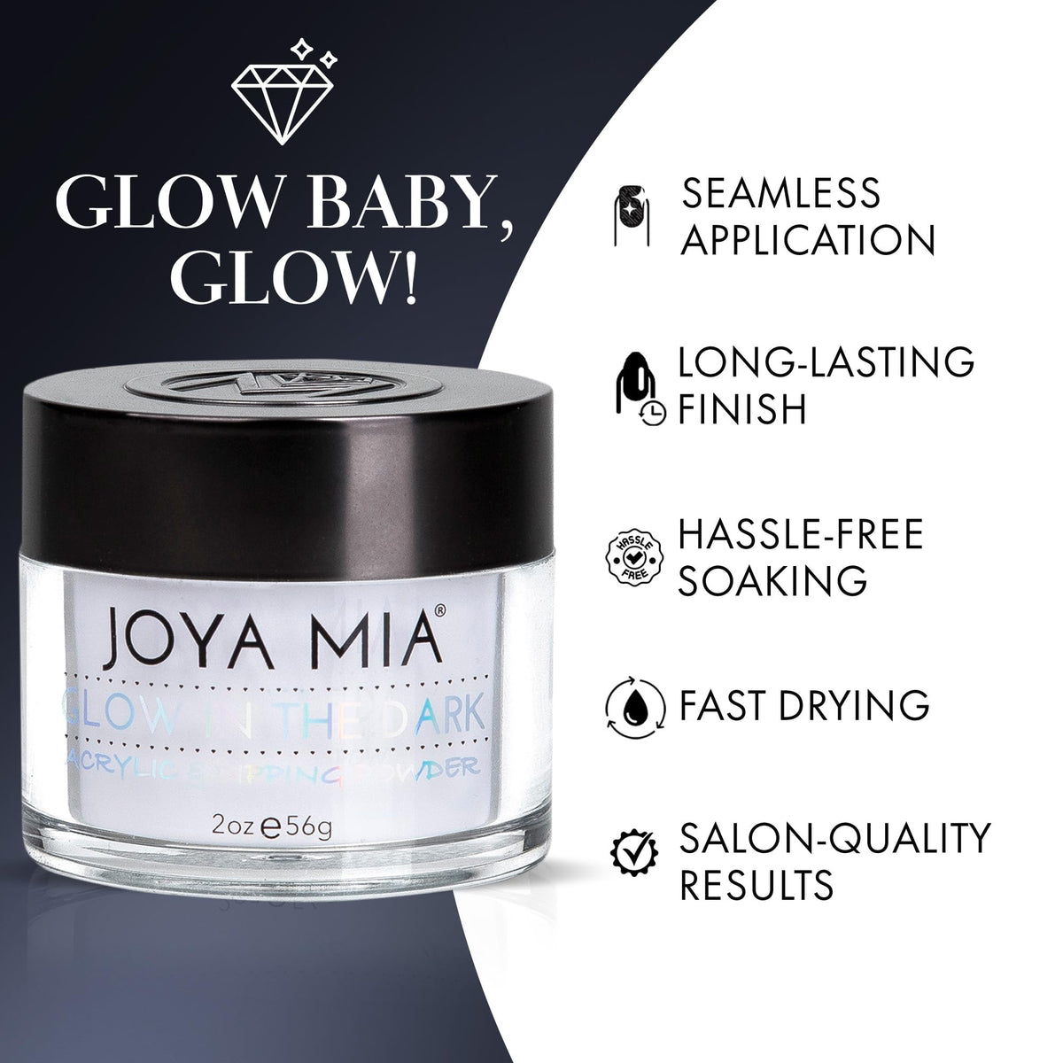 Glow-in-the-Dark Acrylic & Dipping Powder - Premium Nail Powder for Flawless Enhancements, Available in 12 Colors, 2 oz (DPGW-2) - Joya Mia
