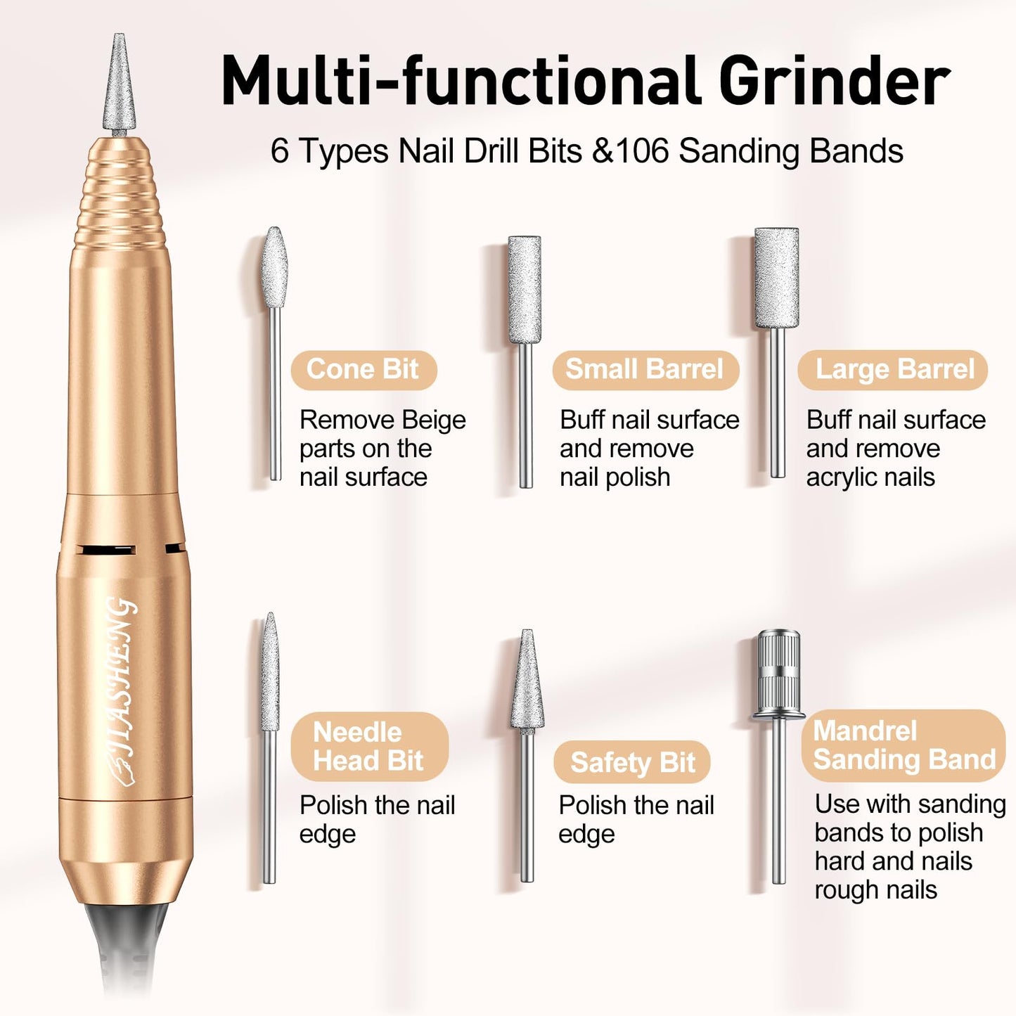 Jiasheng Professional Nail Drill, 20000rpm Electric Nail Drill Machine, Electronic Nail File Drills for Acrylic Nails Gel Nails Manicure Pedicure Beauty & Personal Care JIASHENG