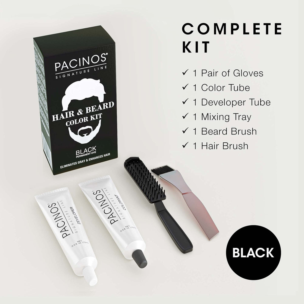 Pacinos Hair & Beard Color Kit (Black) Hair Color For Men, Eliminates