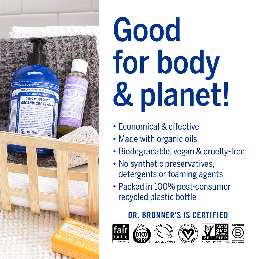 Dr. Bronner's - Pure-Castile Liquid Soap (Lavender, 4 ounce) - Made with Organic Oils, 18-in-1 Uses: Face, Body, Hair, Laundry, Pets and Dishes Beauty & Personal Care Dr. Bronner's